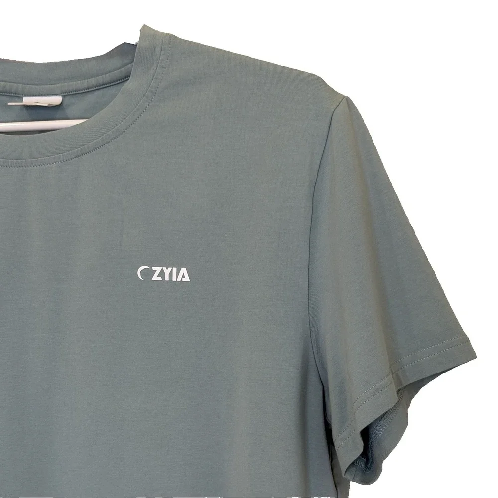 Zyia Active Athletic T-Shirt Mens Sz Medium Green Short Sleeve Crew Neck Stretch